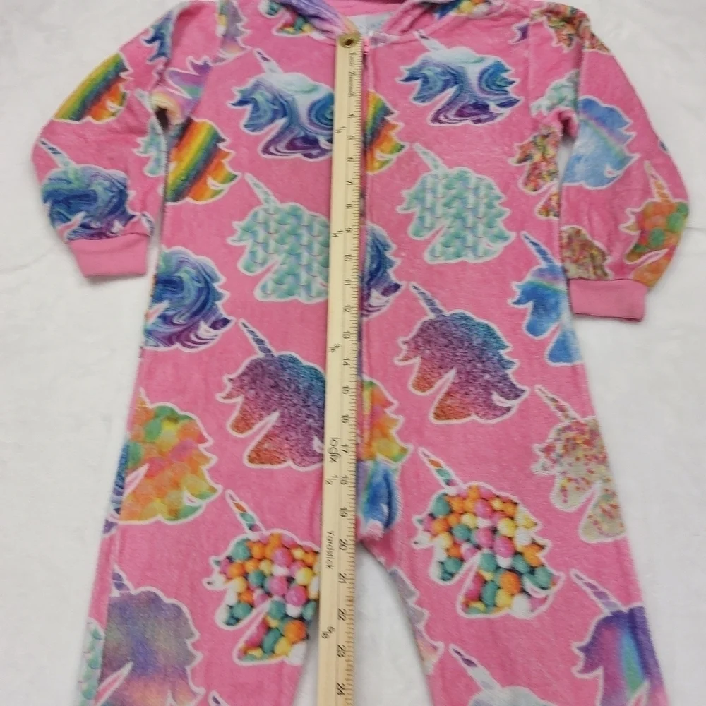 THE CHILDREN'S PLACE GIRLS PINK UNICORN FLUFFY 1 PIECE ZIP UP HOODED PJS SIZE S